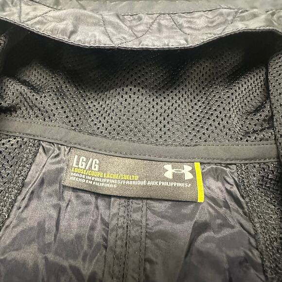 Under Armour Windbreaker Jacket Navy Black Gold Mens L Loose Fit Nylon Tech - Picture 3 of 10